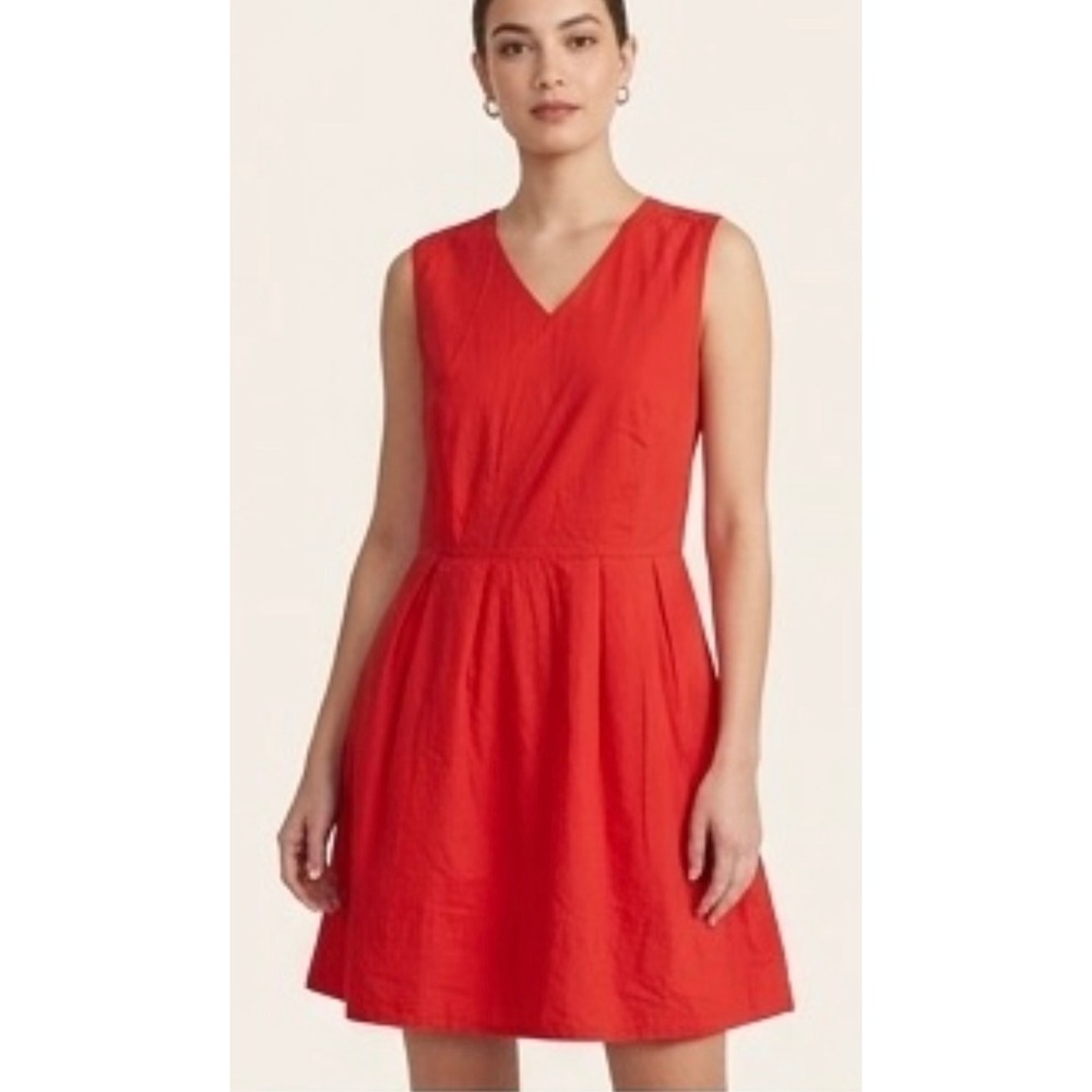 Gap Fit and Flare Dress Womens Size 6 Red V-Neck Poplin Sleeveless Summer Casual